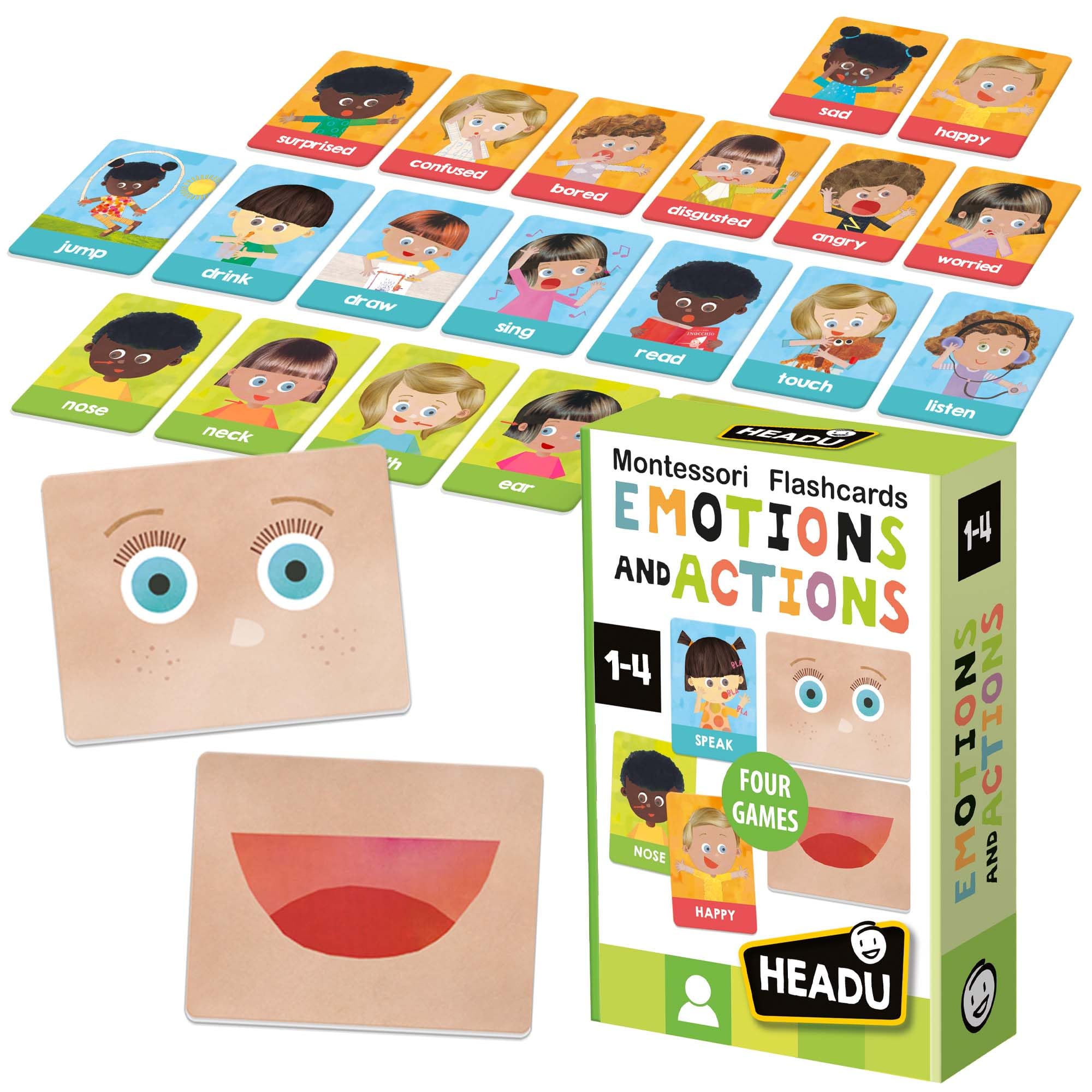 HEADU | Montessori Flash Cards - Emotions and Actions - play multiple educational games | Educational Games & Puzzles | Ages 1-4 years