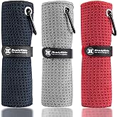 Handy Picks Microfiber Golf Towel (16" X 16") with Carabiner Clip, Waffle Pattern Hook and Loop Fastener - The Convenient Gol
