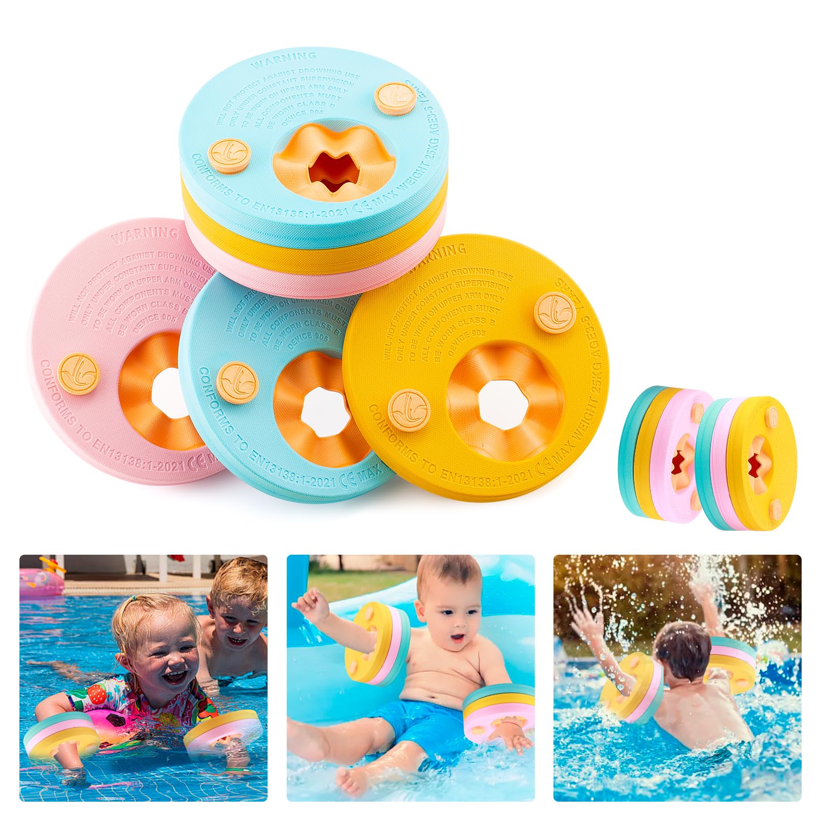 kaianda 6 pieces Swimming sleeves for children, made of foam, baby armbands, dolphin armbands, baby pool floating discs