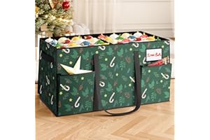 SOLEDI Large Christmas Ornament Storage Box with 8 Trays, Dual Zippers Christmas Storage Containers Fits 128 Holiday Ornament Decorations, Ornament Organizer with Pockets for Xmas Decorations (Green)