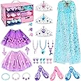 Princess Dress Up Shoes and Jewelry Boutique -Girls Pretend Play Set w Cloak & Tutu Skirt, 3 Pairs Princess Shoes Pretend Accessories Toddlers Beauty Birthday Gifts Toys Years3+