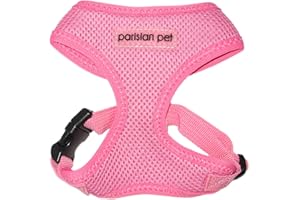 Parisian Pet Dog Harness - Adjustable Pink Puppy Harness - 100% Mesh Fabric No Pull Dog Harness Medium Breed - Easy Walk Harn