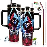 jvycjlu Gifts for Gamer Men & Boys, Gaming Tumbler with Handle, Gamer's Insulated Water Bottle, Husband, Boyfriend, Christmas Valentine Gifts, Cup with Straw & Lid, 40oz Travel Mug for Coffee