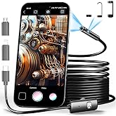 CARPDIM Dual Lens Endoscope Camera with Light Borescope Inspection Camera | Borescope Camera with 8+1 Adjustable LED Lights 1980P IP68 Waterproof 16.5ft Semi Rigid Snake Camera for iPhone iPad Phone
