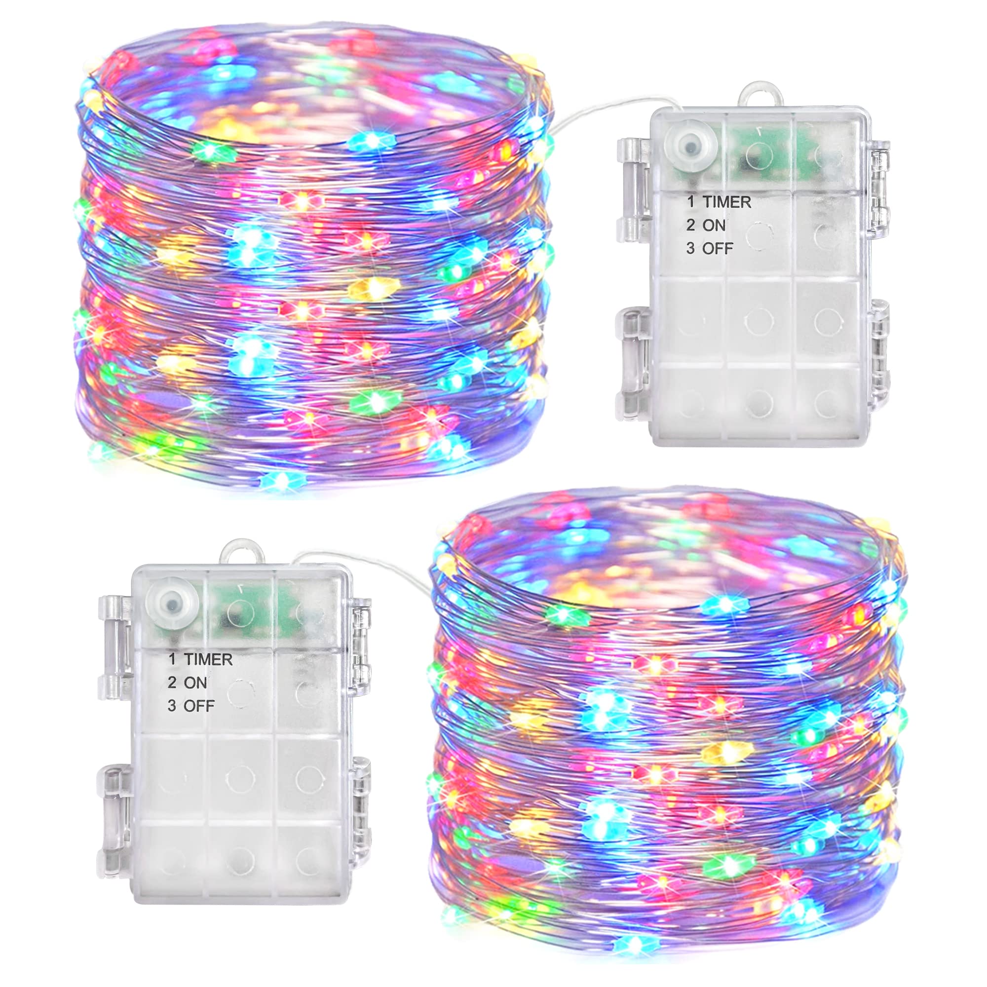 Photo 1 of Fairy Lights Battery Operated String Lights 2 Pack 100 LED Waterproof Copper Wire Twinkle Christmas Light with Timer Outdoor Light for Wedding Party Indoor DIY Decor (Multi-Colored)