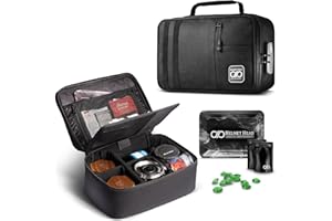 HELMET HEAD Smell Proof Bag and Stash Box, XL Smell Proof Box with Combo Lock for Your Mylar Bags and Smell Proof Containers. Includes 2 Smell Proof Bags and Metal Tray (Black)