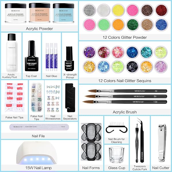 MOROVAN NAIL TOOLS WITH GLITTERS POWDER