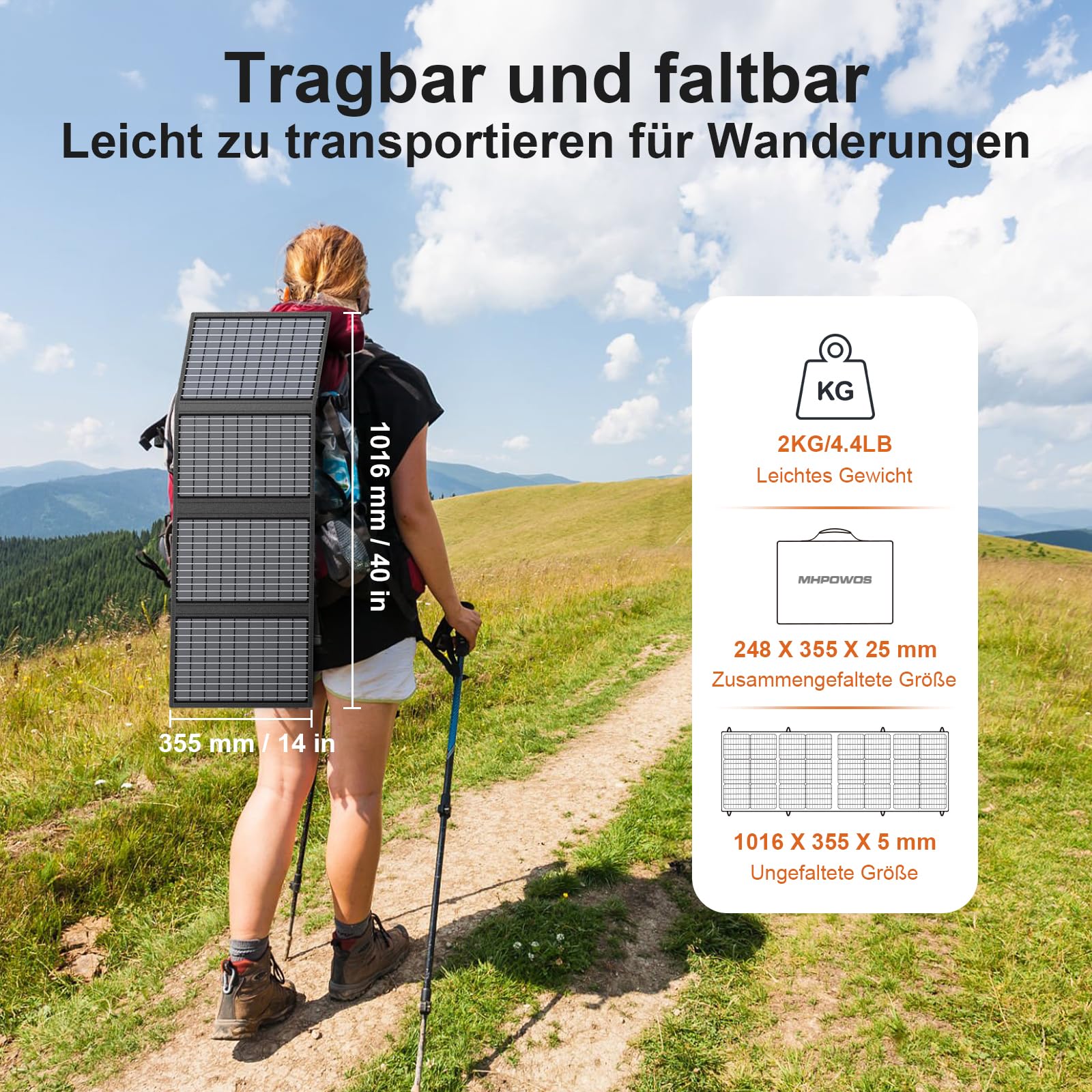 MHPOWOS 60W Tragbares Solarladegerät mit Ständer, Faltbares Solarpanel mit USB-C, USB-A und DC-Ausgängen, für Camping, Wandern, Notstromversorgung für Kleine Stromgeneratoren, Telefone, Powerbanks 3