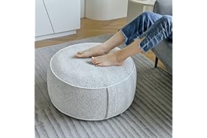 weruisi Inflatable Pouf Ottoman, 21x10 Inches Stuffed Chenille Ottoman with Inflatable PVC Liner, Foot Rest with Portable Handle, Round Floor Pillow for Living Room, Bedroom, Kids Room
