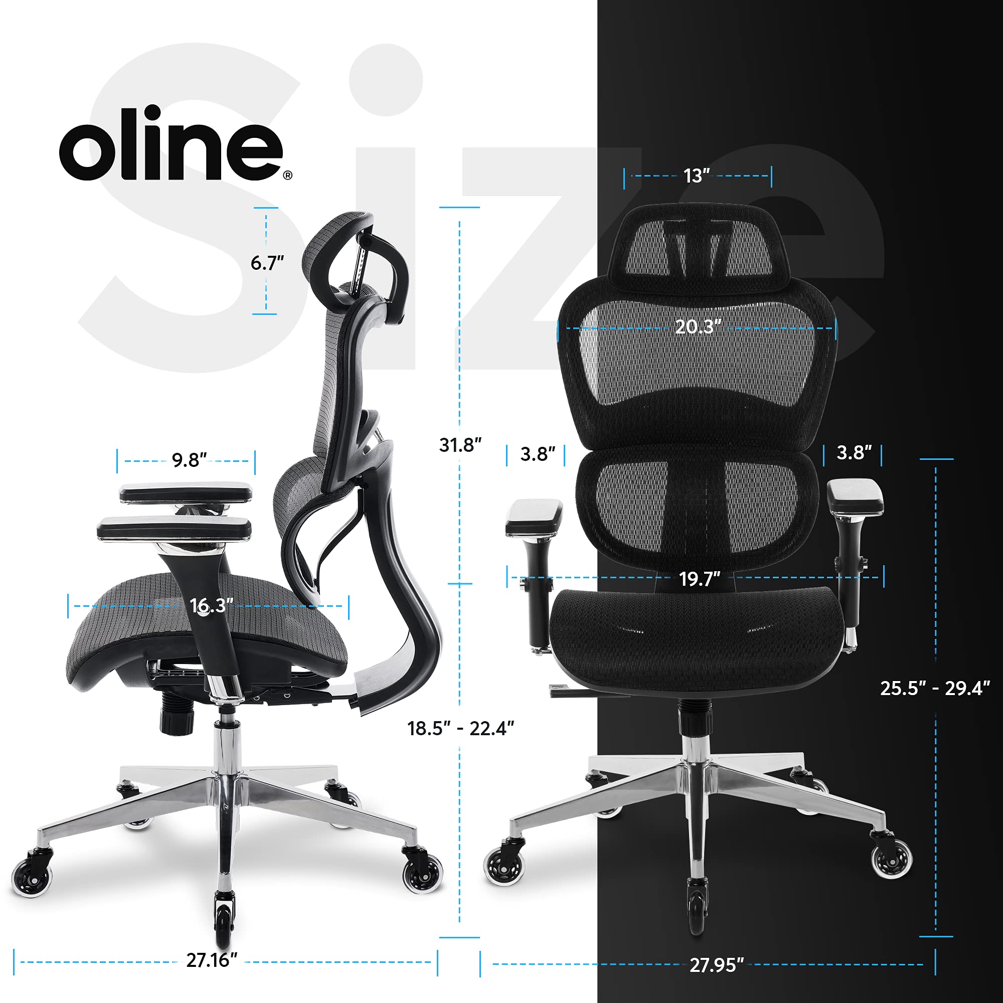 Oline ErgoPro Ergonomic Office Chair, Rolling Desk Chair with 4D Adjustable Armrest, 3D Lumbar Support, Blade Wheels, Mesh Computer Gaming Executive Swivel Chairs Chair (Black) - Image 4