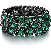 EVER FAITH Art Deco Jewelry for Prom Round Austrian Crystal 3 Layer Teardrop Stretch Bracelet for Women
