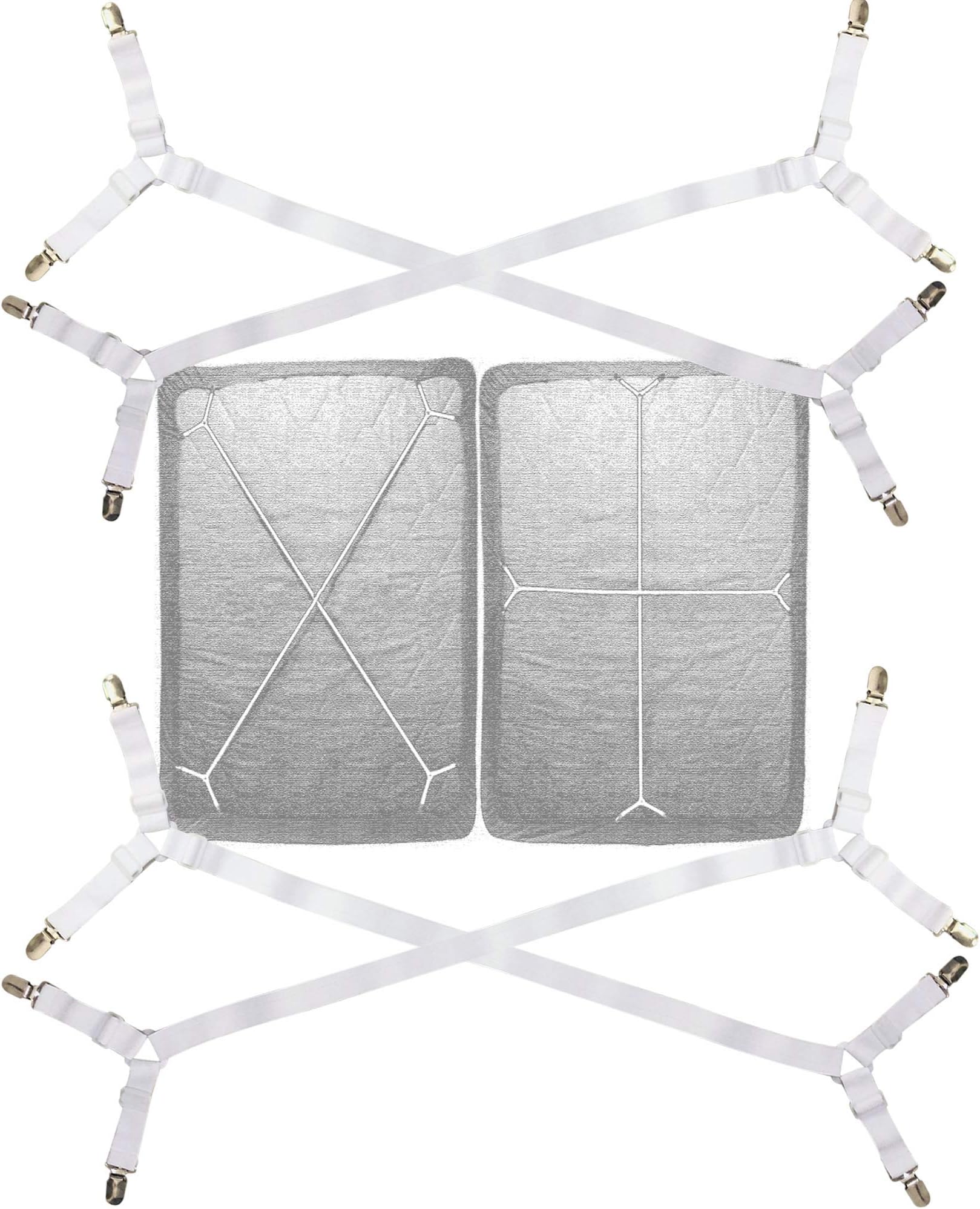 BSLINO 2 Sets/4pcs Sheet Straps Bed Suspenders Adjustable Crisscross Fitted Sheet Band Grippers Adjustable Mattress Pad Duvet Cover Sheet Corner Holder Elastic Fasteners Clips Clippers