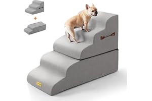 Iweepet 3 in 1 30D High Density Foam Stable Dog Stairs for High Bed, 22.8’’H 5 (2+3) Steps Dog Ramp for Small Dog, Non-Slip Dog Steps with Handle for Dachshund,Small, Surgery Dog, Senior Cat