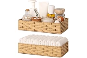 LAB COSI Labcosi Toilet Paper Basket for Back of Toilet, Toilet Paper Storage Basket for Bathroom, Plastic Toilet Tank Basket, Natural Tan Toilet Basket, 9 ¾ "L x 6 "W x 2 ¼ "H, Small, 2 Pack