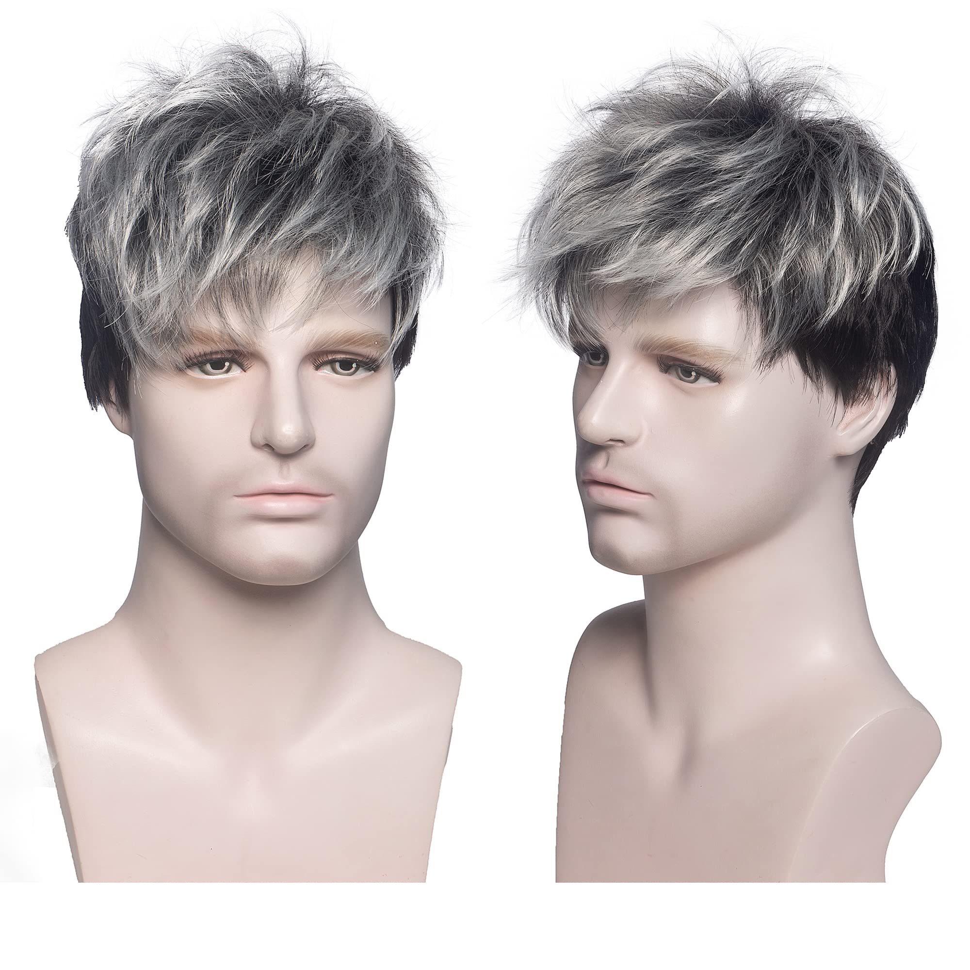 MEIRIYFA Silver Wigs Mens Short Wig Synthietic Full Wig for Daily Wear Party Male Wigs 6 Inch