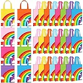 Kajaia 32 Pcs Rainbow Party Favor Bags Rainbow Goodie Bags Reusable Non-woven Pouches with Handle for Baby Shower Birthday Party Supplies, 8 Colors