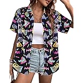 Arssm 80s 90s Shirts for Women Retro Vintage Party Disco Outfits Neon Hawaiian Button Down Blouses Tees Tops