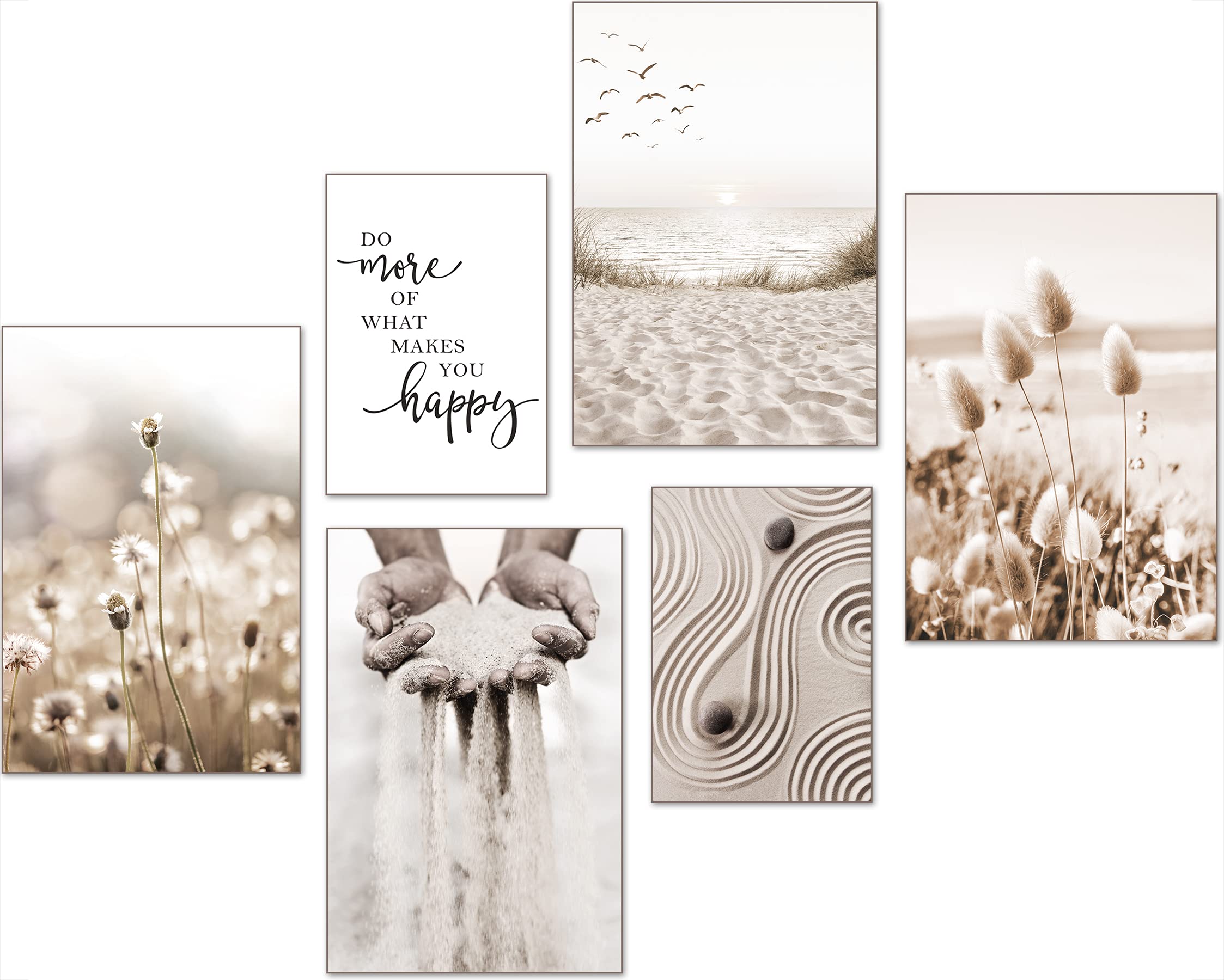 artpin® Modern Poster Set - Pictures Living Room Decoration Bedroom - Pampas Grass Beach Picture Wall without Frame 4 x A3 | 2 x A4 - W9