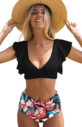 push up bikini top with high waisted bottoms