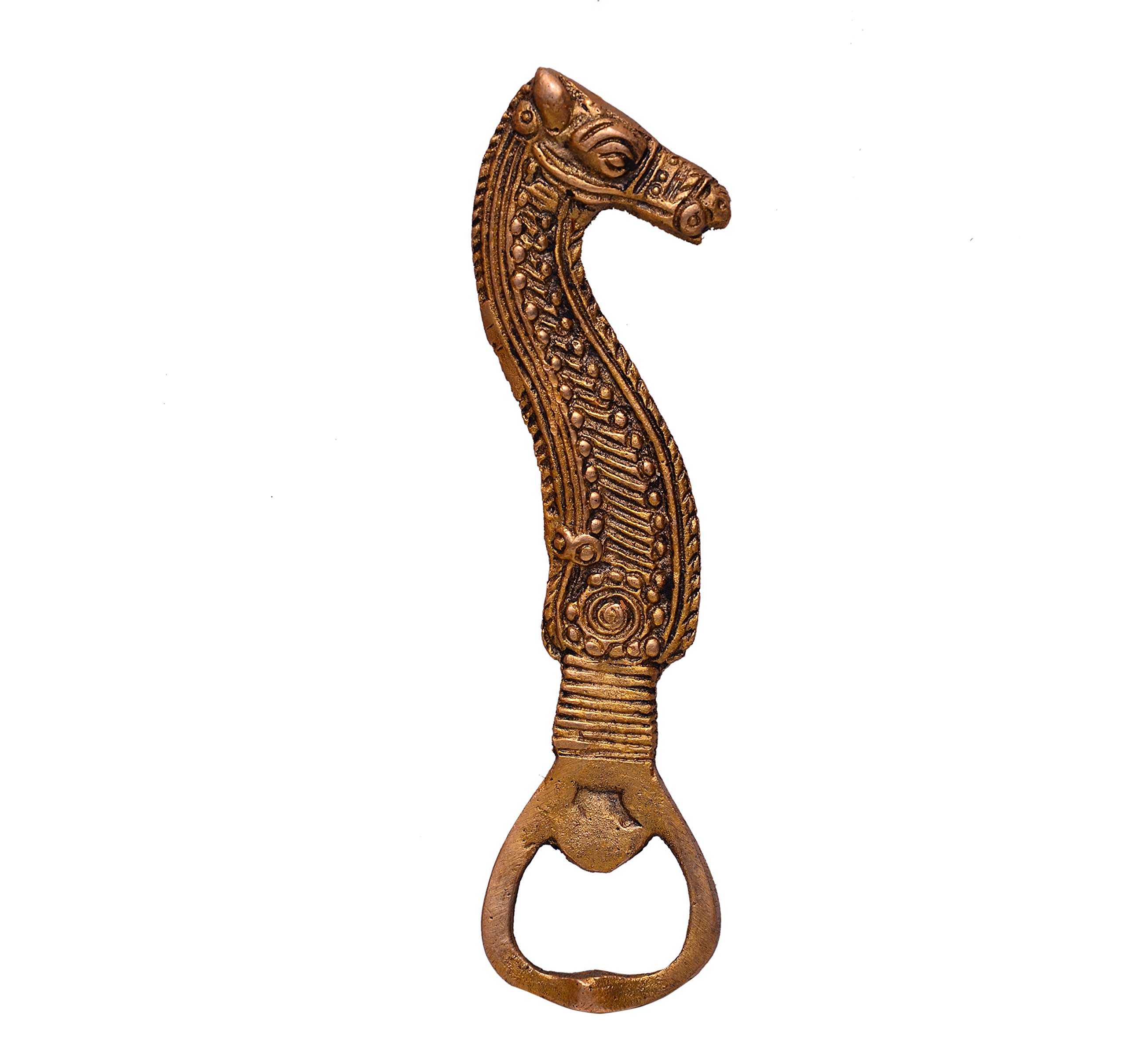 Purpledip Bottle Opener Sculpted from Brass in Tribal Design: Vintage, Collectible Beer Bottle Opener for Bar/Kitchen (10519)