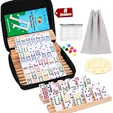 Demteric Mexican Train Dominoes Double 12, 91 Dot Tiles, 8 Racks &amp; Hub | Colorful Dot Tiles, Wooden Racks, Center Hub, Portable Case, Great for Family Game Nights &amp; Party Games