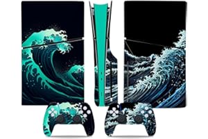 ROIPIN PS5 Slim Skin Disc Edition Console and Controller, PS5 Slim Stickers Vinyl Decals for Playstation 5 Slim Console and Controllers, Disk Edition(Sea Wave)