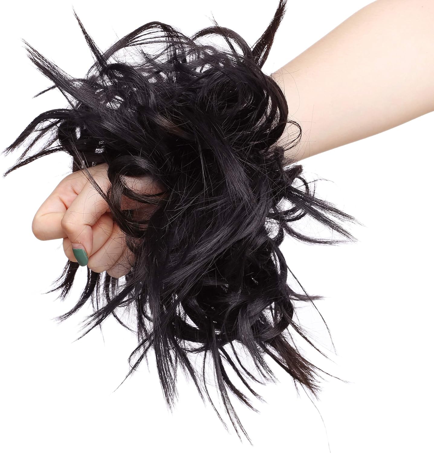 Tousled Updo Messy Bun Hair Piece Scrunchies Hair Synthetic Wavy Bun Extensions Fluffy Updo Scrunchy Chignon with Elastic Rubber Band Wrap on Donut Ponytail Hairpieces Dark Brown - Image 4