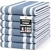 Homaxy Premium Kitchen Towels 18”x 28”, Large Cotton 380 GSM Kitchen Hand Towels, Stripe and Terry Dish Towel, Highly Absorbent Tea Towel Set with Hanging Loop, 6 Pack, Navy Blue