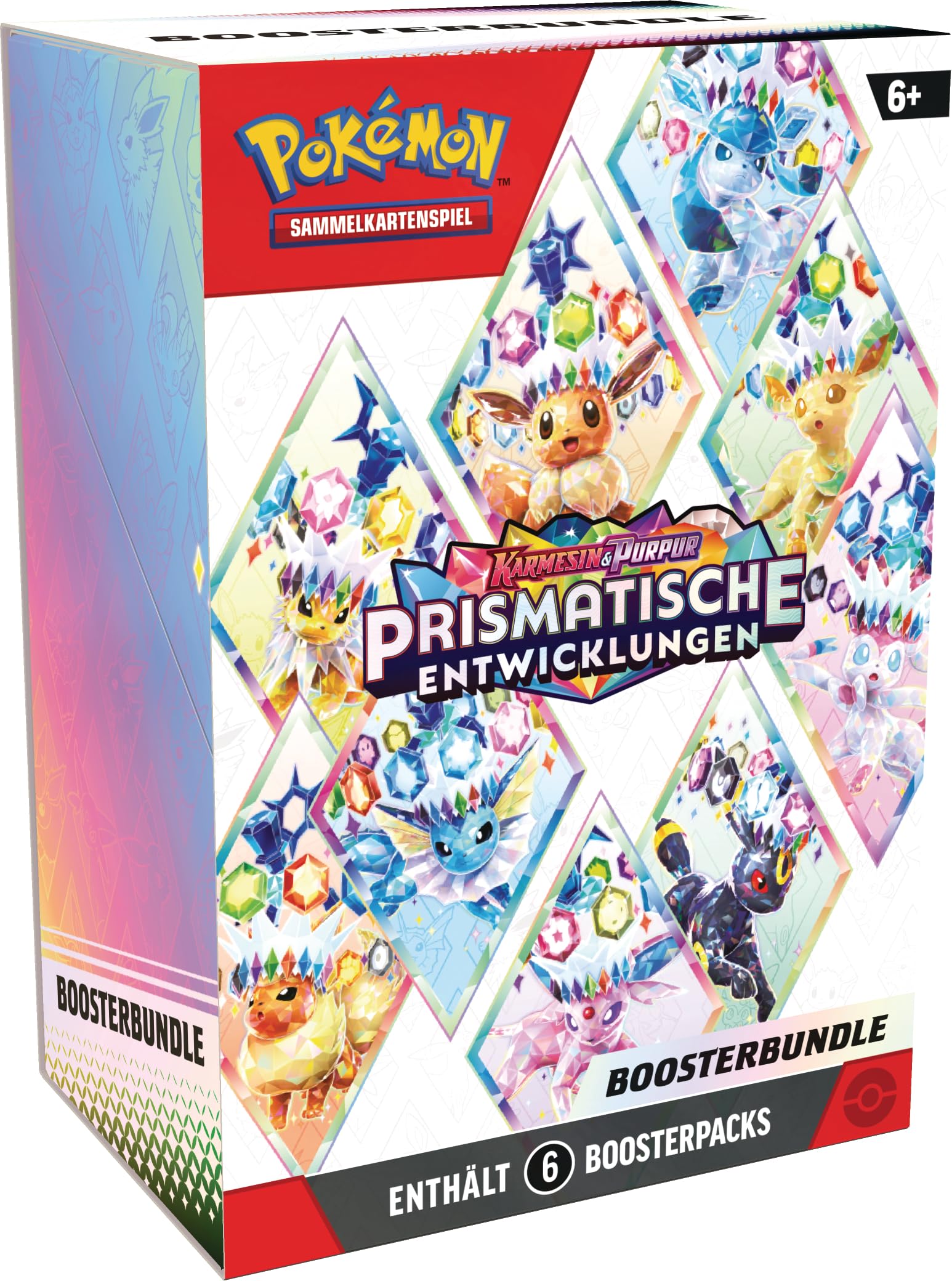 Pokémon-Sammelkartenspiel: Boosterbundle Karmesin & Purpur – Prismatische Entwicklungen (6 Boosterpacks)