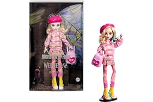 Monster High Wednesday Doll and Accessories, Enid Sinclair Collectible in Pink Fashion with Beret and Backpack, Doll Stand