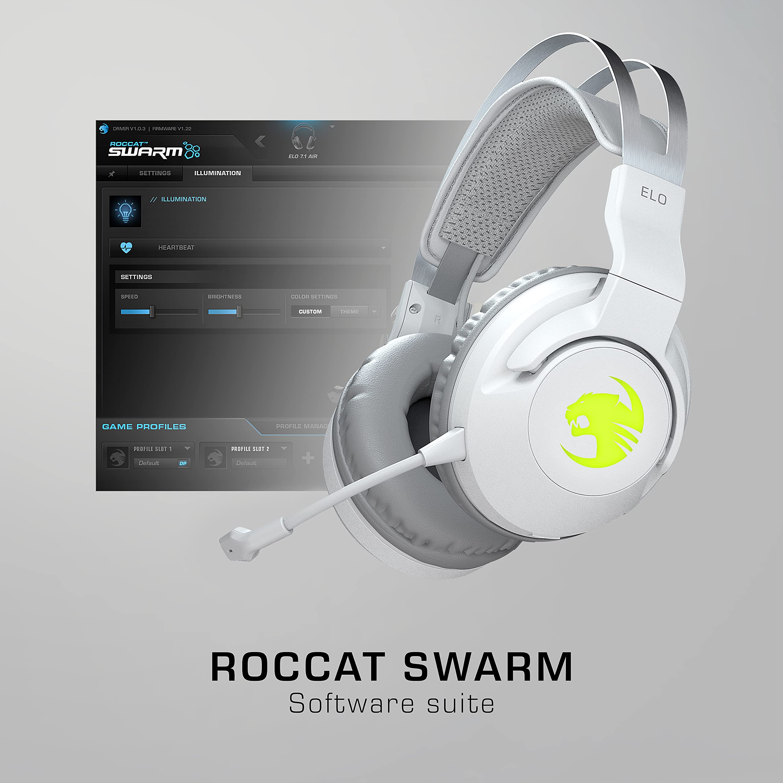 ROCCAT Elo 7.1 Air PC Wireless Gaming Headset, Surround Sound Headphones with Detachable Noise Cancelling Microphone, 50mm Drivers, 24 Hr Battery Life, RGB Lighting, White
