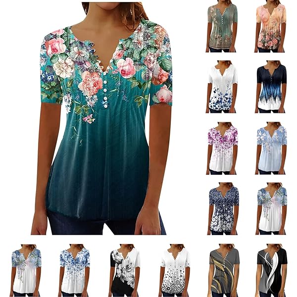 Ladies Blouses Dressy Casual MASCOMODA Boho Short Sleeve Floral