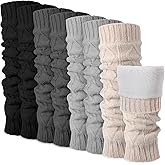 Shihanee 4 Pairs Fleece Lined Leg Warmer Thermal Comfortable Skating Leg Warmer Long Boot Socks Winter Skating Gift for Women