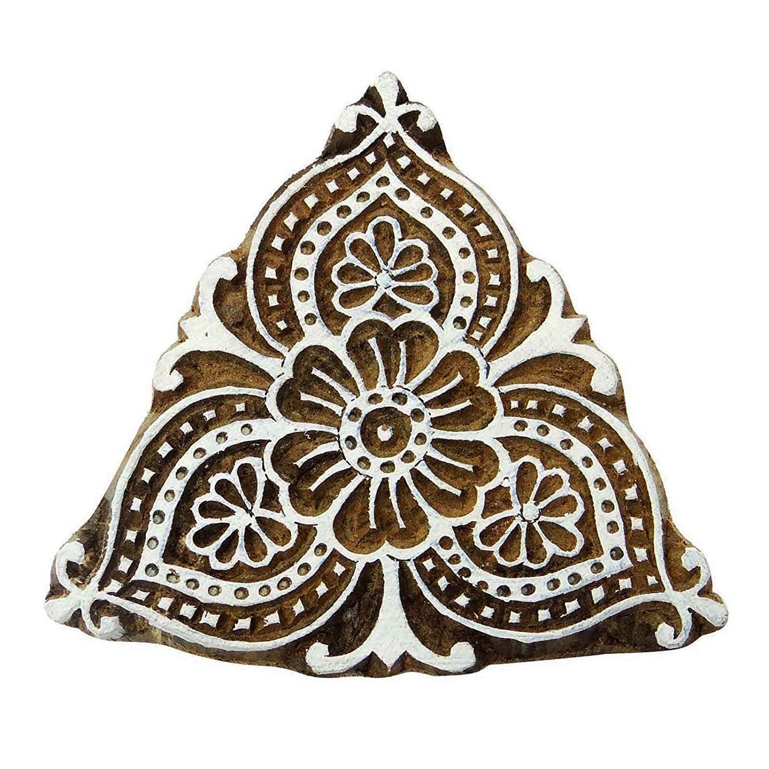 Knitwit Brown Floral Indian Border Stamp Wooden Printing Block Pottery Stamps