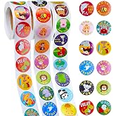 Outus 3 Rolls Reward Stickers for Kids Classroom 1500 Pcs, Vivid Style | Bulk Teacher Rewards with 24 Animal Designs, Encouragement for Potty Training and School, 1 Inch Round Roll