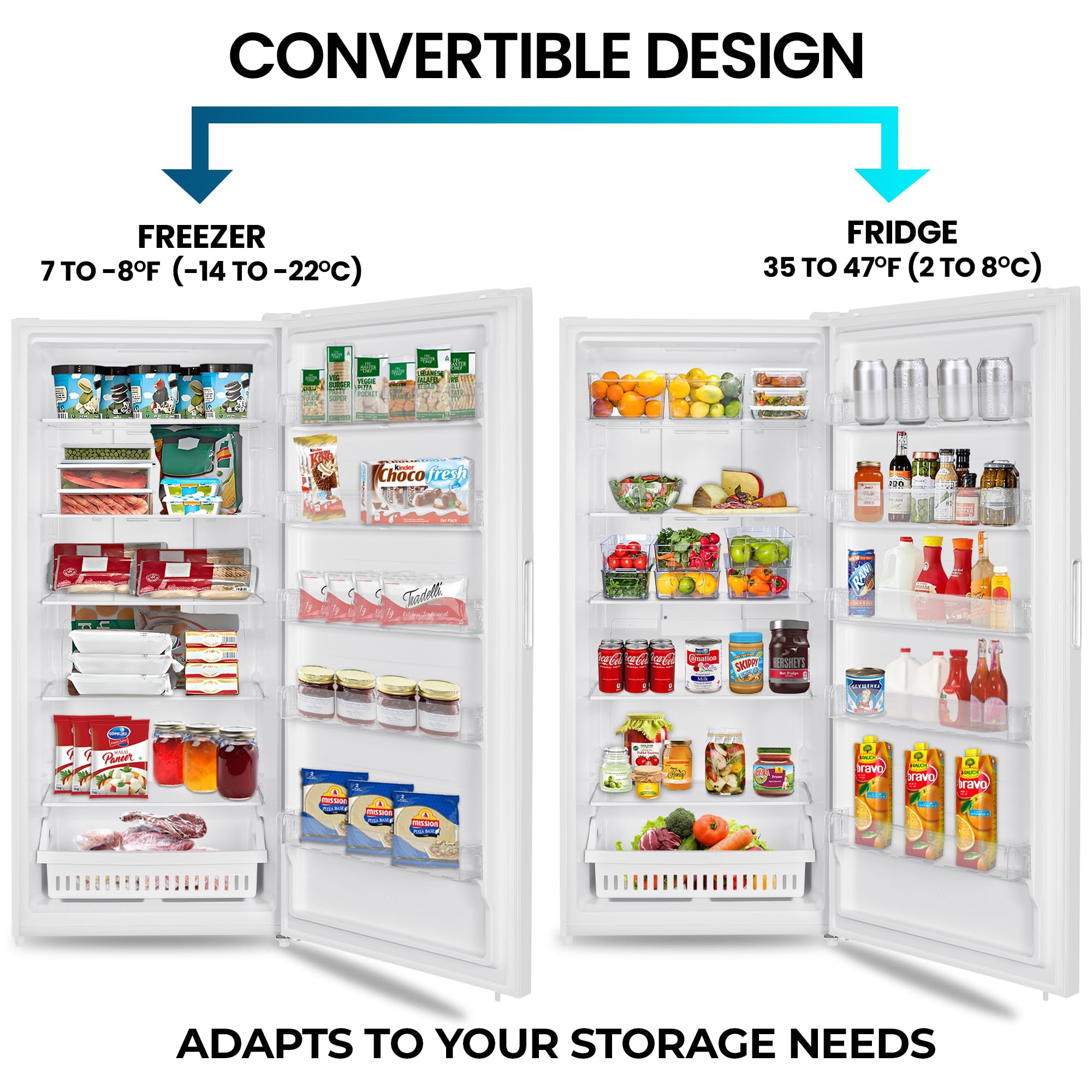 Kenmore 21 Cu. Ft. (600L) Convertible Upright Freezer/Refrigerator | Garage-Ready | Frost-Free | Digital Touch Controls | Quick Freeze | LED Interior Light | White | For Basement Garage Shed Cottage