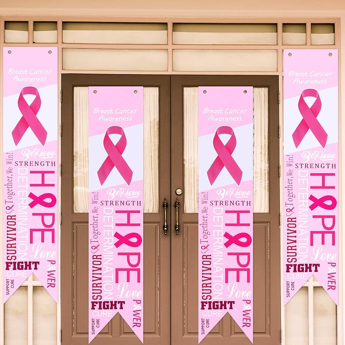 Amazon.com: 4 Pieces Pink Ribbon Hanging Banner Breast Cancer Awareness ...