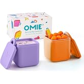 OmieBox (2 pack) Leakproof Dips Containers To Go, Salad Dressing Container, Condiment Container with Lids - Food Safe Silicone - 4 ounces (Purple/Orange)