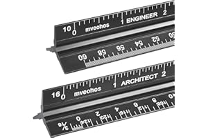 MVEOHOS Architectural and Engineering Scale Ruler Set, Imperial Measurements 12'', Black Laser-Etched Aluminum Architect Triangular Ruler for Architects, Students, Draftsman, and Engineers