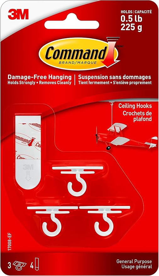 Command Ceiling Hook White 3 Hooks 4 Strips Amazon Ca Home