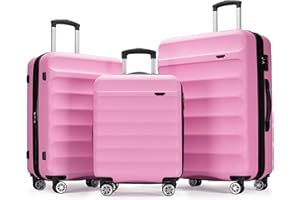 GinzaTravel 3-Piece Expandable Luggage Set, ABS Hard Shell Travel Case with TSA Lock, Spinner Wheels and Scrub Resistant, (Powder Pink, 3-pc Set (20/24/28))