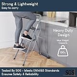 Home Vida 3 Step Ladder Heavy Duty Steel Grey Folding 150kg Max Load view 3