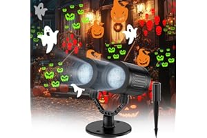 afzdby Double Head Halloween Projector Lights Outdoor with Timer,IP65 Waterproof Dynamic Halloween Ghost Skeleton Pumpkin Devil Face Lights for Home Window Wall Decor