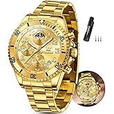 OLEVS Watches Men Waterproof Luxury Big Face Mens Watch Stainless Steel Day Date Quartz Analog Dress Watches for Men Luminous Relojes De Hombre (Green/Blue/Black/Gold)