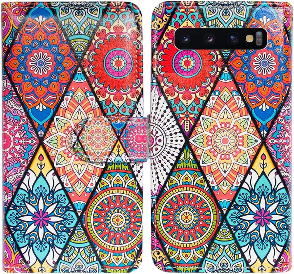 Bcov Galaxy S10 Plus Case, Mandala Floral Style Leather Flip Wallet Case Cover with Card Slot Holder Kickstand for Samsung Galaxy S10 Plus/S10+