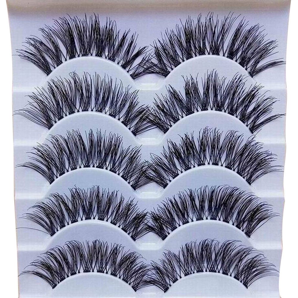 Caerling Fluffy Eyelashes 5 Pairs Hand-made Fake Fluffy Eyelashes Soft and Natural Dramatic Lashes for Makeup Artificial Multipack Natural False Eyelashes (Free size, Black)
