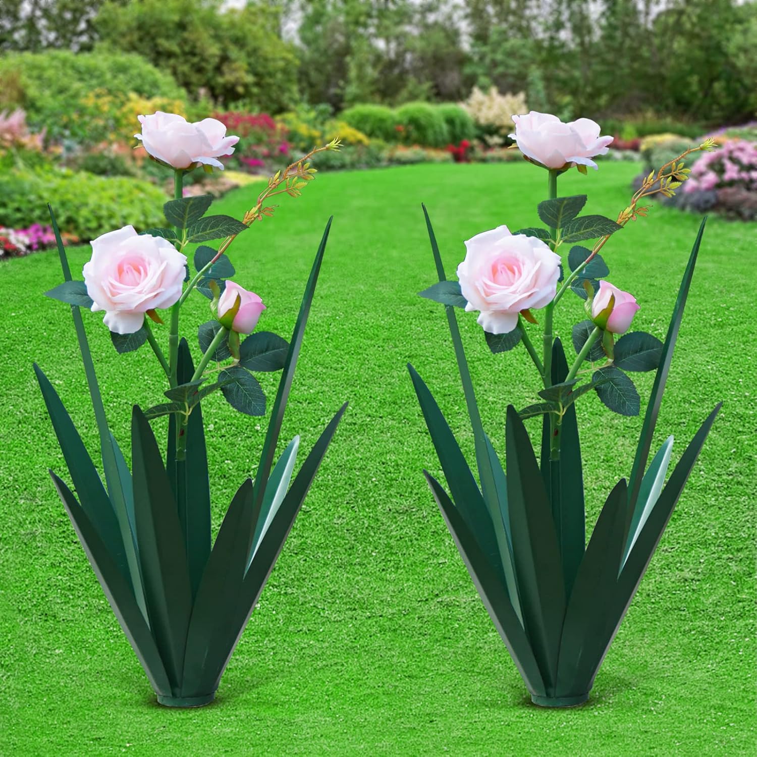 Plaques & Wall Art - Metal Agave Plants Outdoor Decor Mexican Yard Art Plants Garden Decor for Outside Metal Art Flowers Gifts for Butterflies Bees Birds for Gifts (2big&Rose)