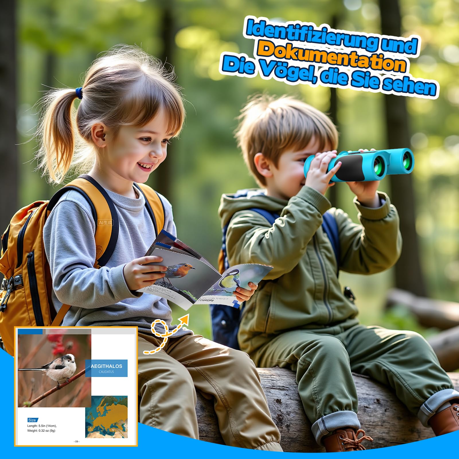 Fernglas Kinder 8X21 mit Vogelbeobachtungs-Buch, Mini Fernglas Kinder Spielzeug ab 3-12 Jahre, Outdoor Spielzeug Fernrohr Einschulung Geschenk für Junge - Konzert, Fußballspiel‌, Wandern 6