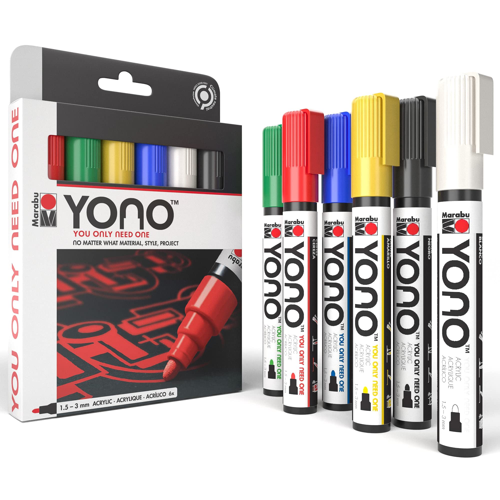Marabu YONO Acrylic Paint Markers - Experience Limitless Creativity - 6 Premium Acrylic Paint Pens for Rocks, Canvas, Glass, Leather, and More