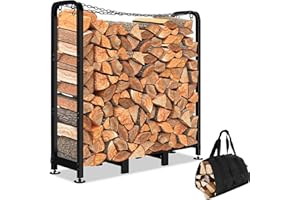 Homdox Firewood Rack, Heavy Duty Outdoor Log Rack Indoor Fire Wood Holder for Fireplace Patio Deck, Strong Metal Support Logs Stand Stacker Holder with Adjustable Foot Pads, Log Carrier